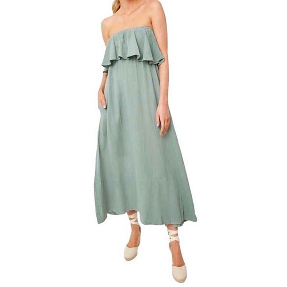 Pomander Place Mallorca Dress Sage Green Small Cotton Gauze Beach Vacation